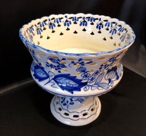 Image of Large Pierced Centerpiece Compote Bowl on Pedestal - Made in Spain