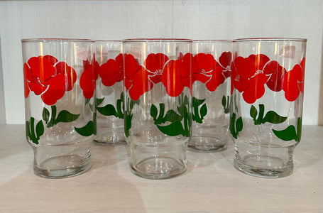 Vintage 1970's Red Poppy Drink Glasses
