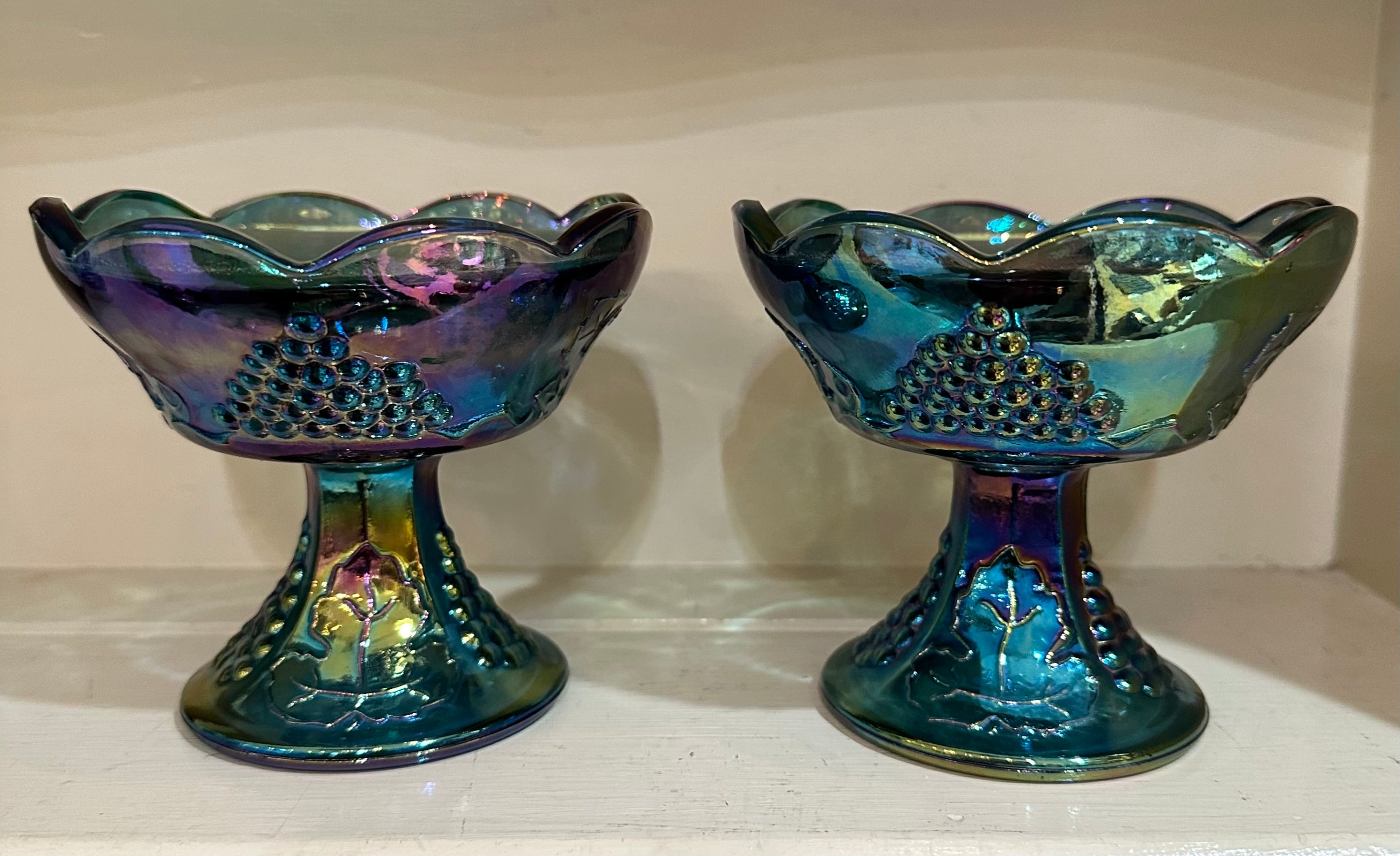 Indiana Carnival Glass Harvest Grape Candlesticks