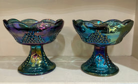 Indiana Carnival Glass Harvest Grape Candlesticks