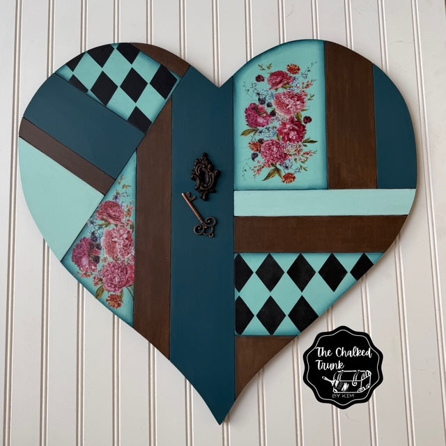 Barn Quilt Heart Door Hanger - Teal