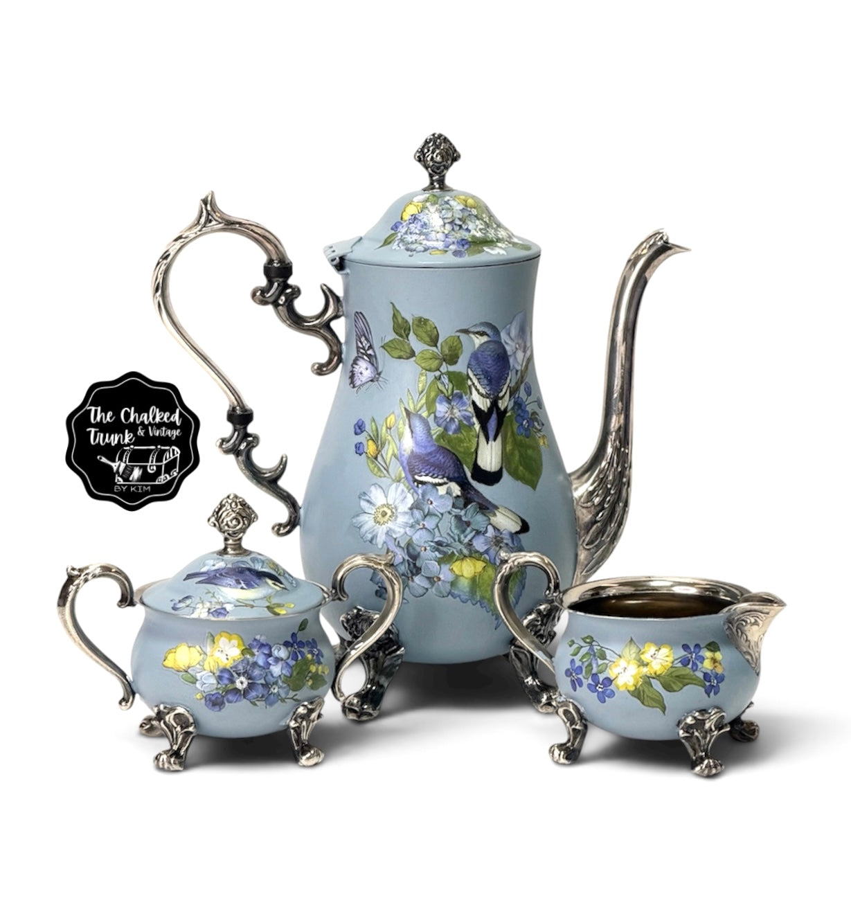 Bird Song Silver Plated Teapot Set
