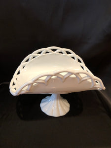 Vintage Milk Glass Fruit Bowl with Pedestal Stand
