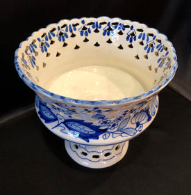Large Pierced Centerpiece Compote Bowl on Pedestal - Made in Spain